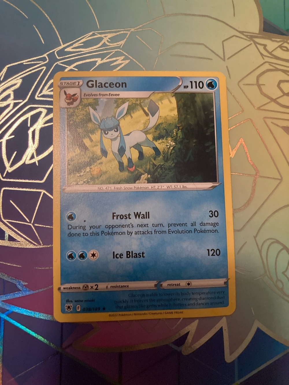 Pokemon Glaceon Card – Blue and Yellow Border